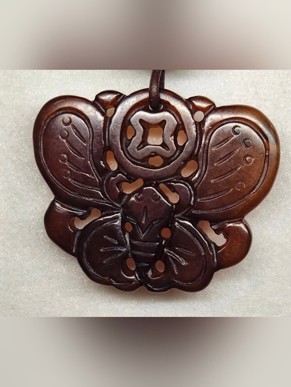 925 SS Hand-Carved Brown JADEITE  Butterfly Pendant Necklace - Women Jewelry